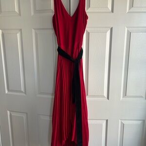 White House Black Market Red High Low Dress with Black Sash